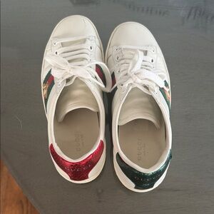 Gucci White Leather Sneakers with Red & Green Accents